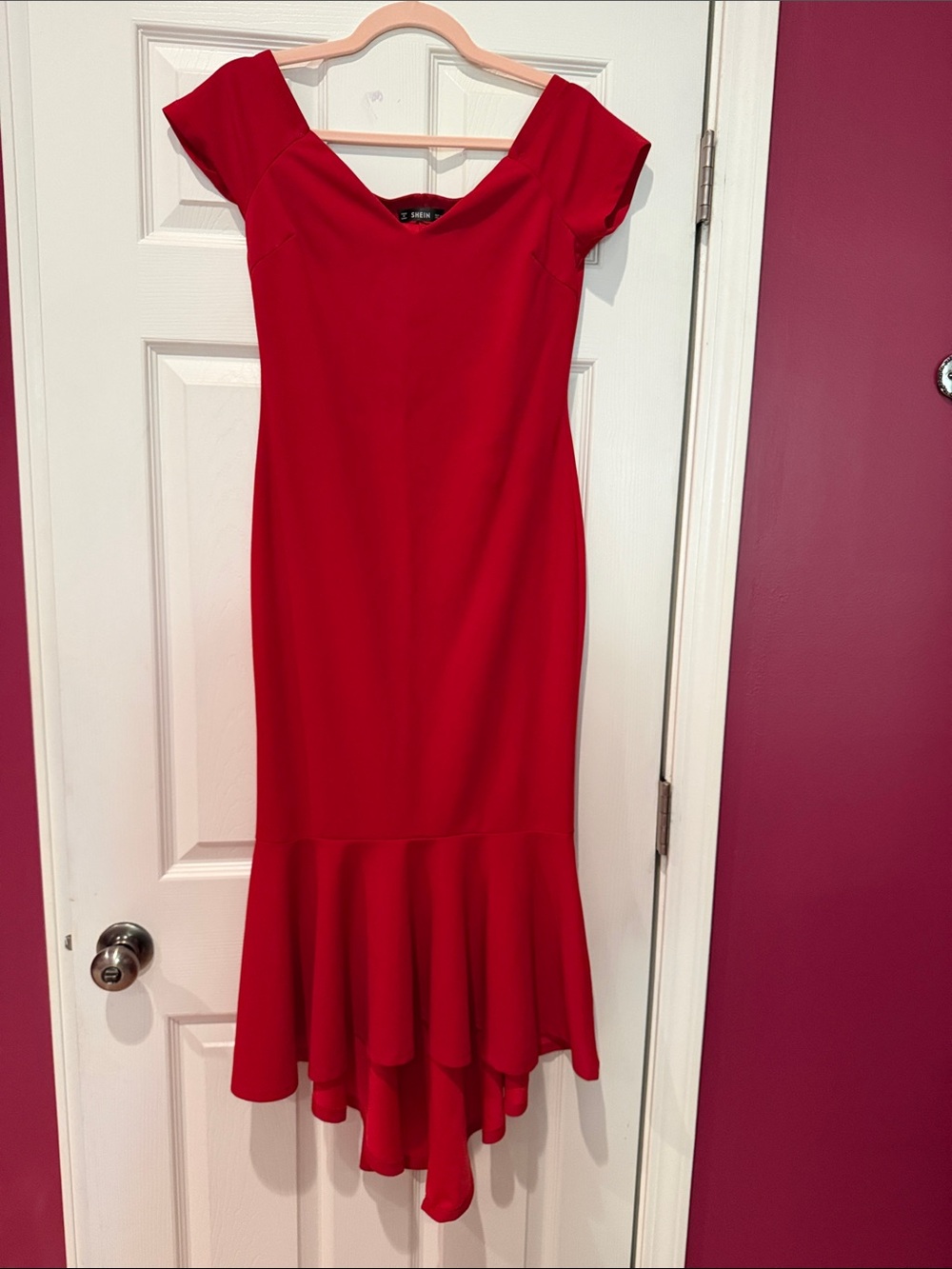 SHEIN Red High-Low Fit & Flare Midi Dress